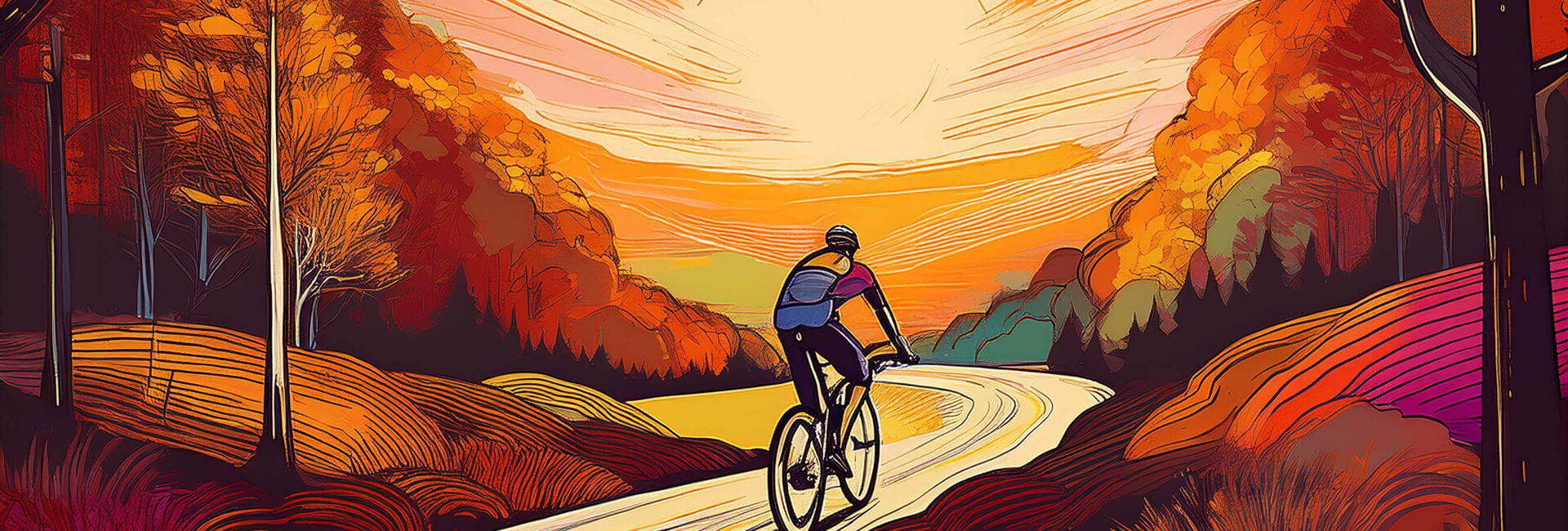Herbstliche Landschaft mit einem Radfahrer